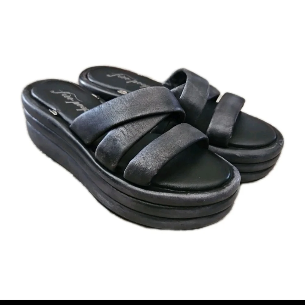 Free People Womens Black Harper Flatform Chunky Leather 90s Y2k Sandals 39.5